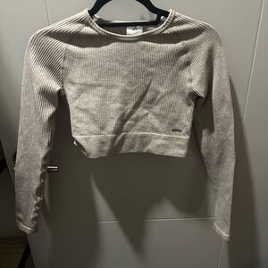 Beige Ribbed Seamless Crop Top